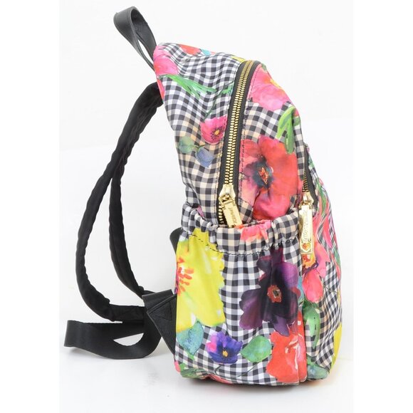 Betsey Johnson Black/White Gingham w/Colorful Florals Multi Pocket Backpack - Picture 2 of 11